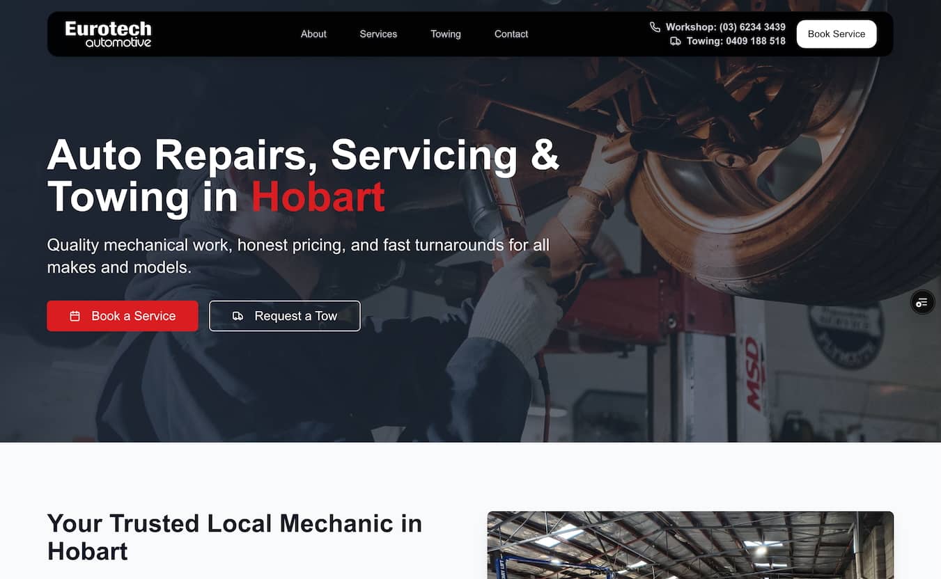 Eurotech Automotive website showing specialist European vehicle services