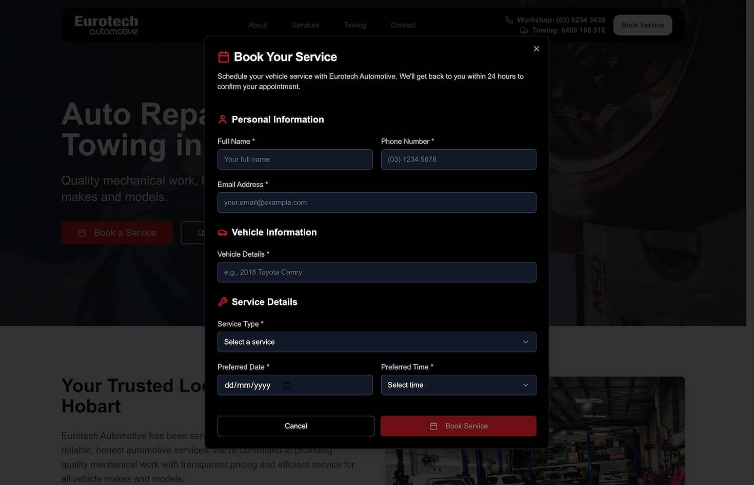Eurotech Automotive online service request form