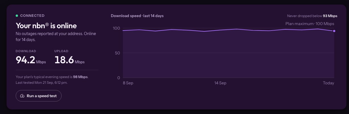 The connection panel in dark mode